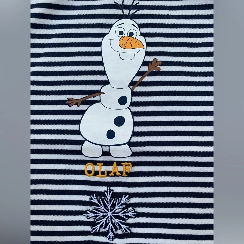 Hanna Andersson Size 110, 5, Frozen Olaf Striped Long Sleeve Graphic Tee Shirt